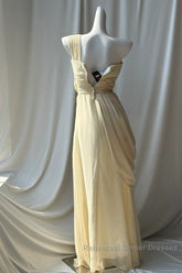 Stunning One Shoulder Beaded Sequin Chiffon Long Semi Formal Prom Dress Formal Evening Dress Simple Wedding Dress